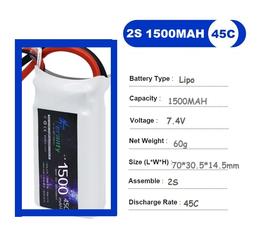 2 CÁI Pin Lipo 2S 7.4V 1500mAh - đánh giá và giá Drone Battery 3S
